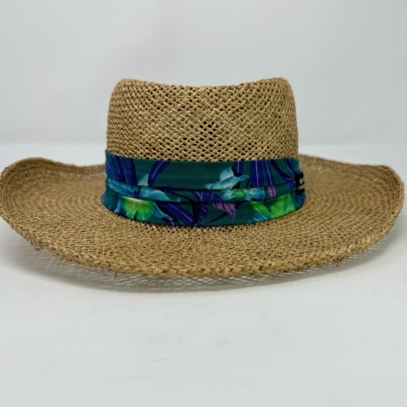Vintage Panama Jack Gamber Straw Hat-Green Floral Band-Medium - Picture 2 of 7